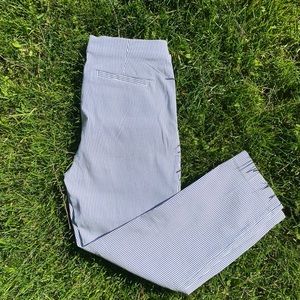 crosby. Womens 10  Blue White Pinstriped Stretch Pullon Slim Straight Leg Pants